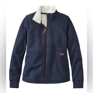 LL Bean Women’s Fleece-Lined Quilted Sweatshirt, Navy Blue, Small